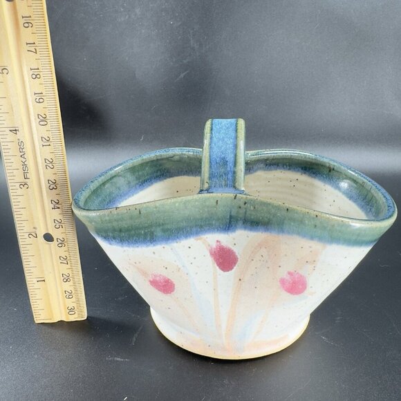 2004 North Carolina RUSSELLWOOD Pottery Hand Made Basket Dish Bowl Signed NC VTG - Picture 3 of 10